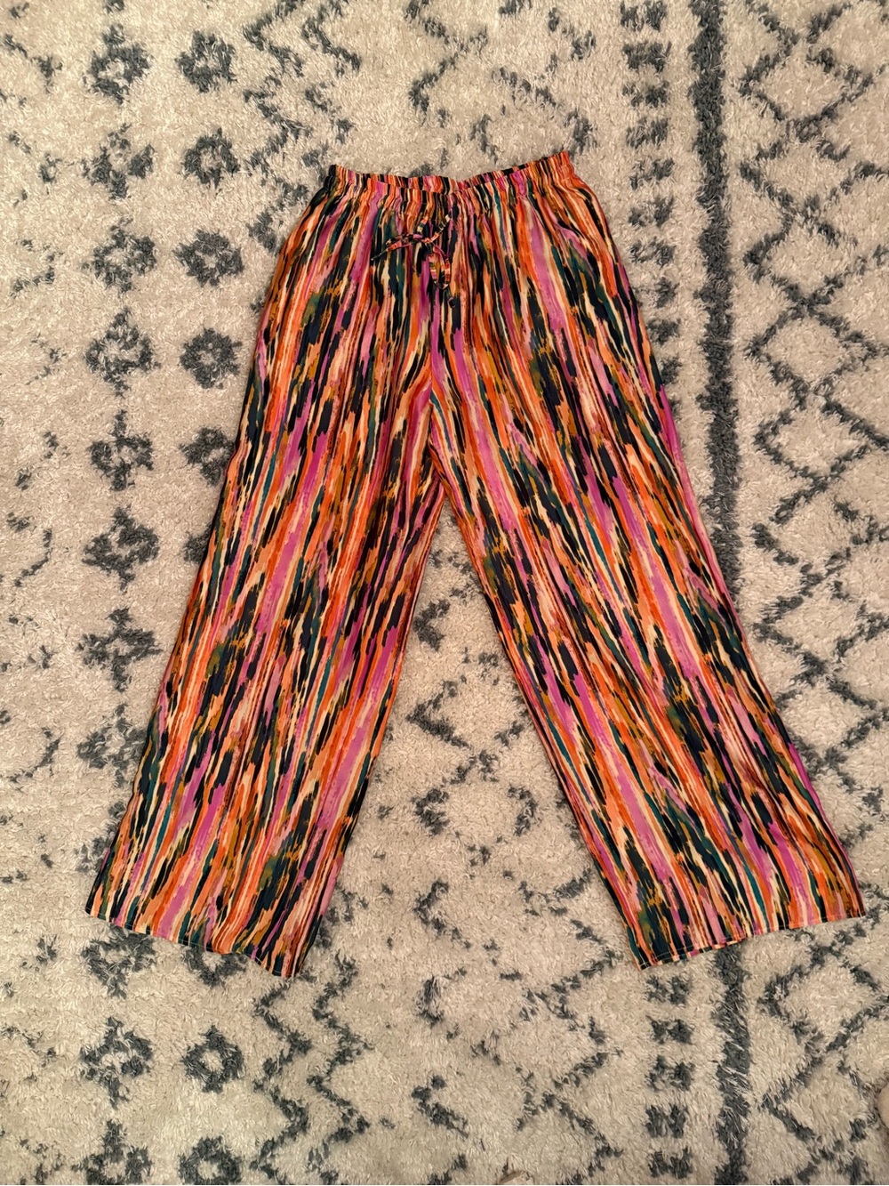 entro Multicolor Striped Wide-Leg Pants - Pink, Orange, Blue, Black